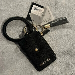 Nanette Lepore bracelet zip card case, black vegan leather, gold hardware NWT